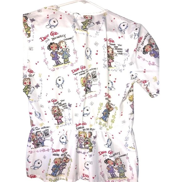 Dear God Kids Scrub White V neck Button Front XS Elastic back 2 Pockets - Picture 2 of 7